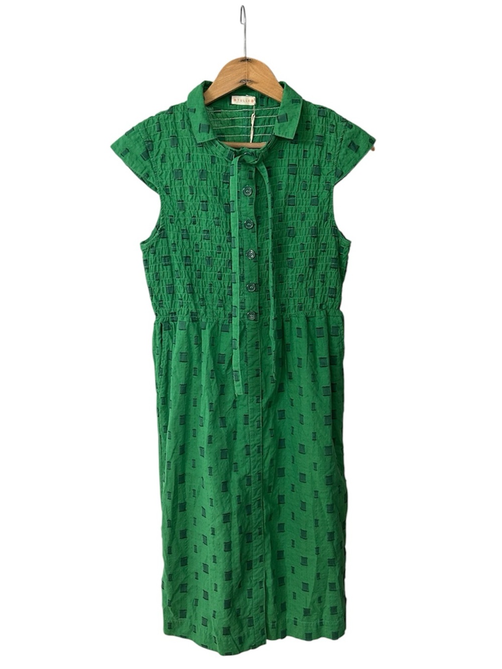 NWT Tulle | Women’s Kelly Green Cap Sleeve Tie-Neck Button Up Midi Dress Size M